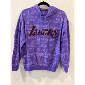NBA Los Angeles Lakers Purple All Over Print Chenille Logo Hoodie Womens Medium